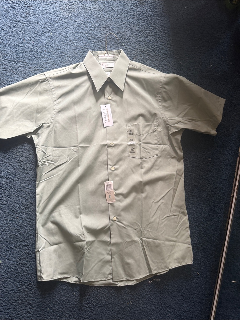 Van Heusen Short Sleeve Dress Shirt in Olive Green